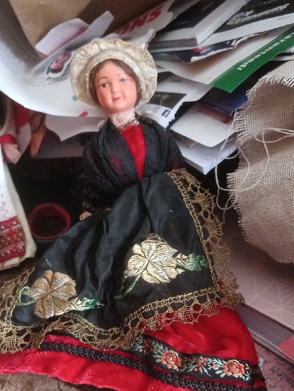 vintage French regional costume doll, likely representing a traditional attire